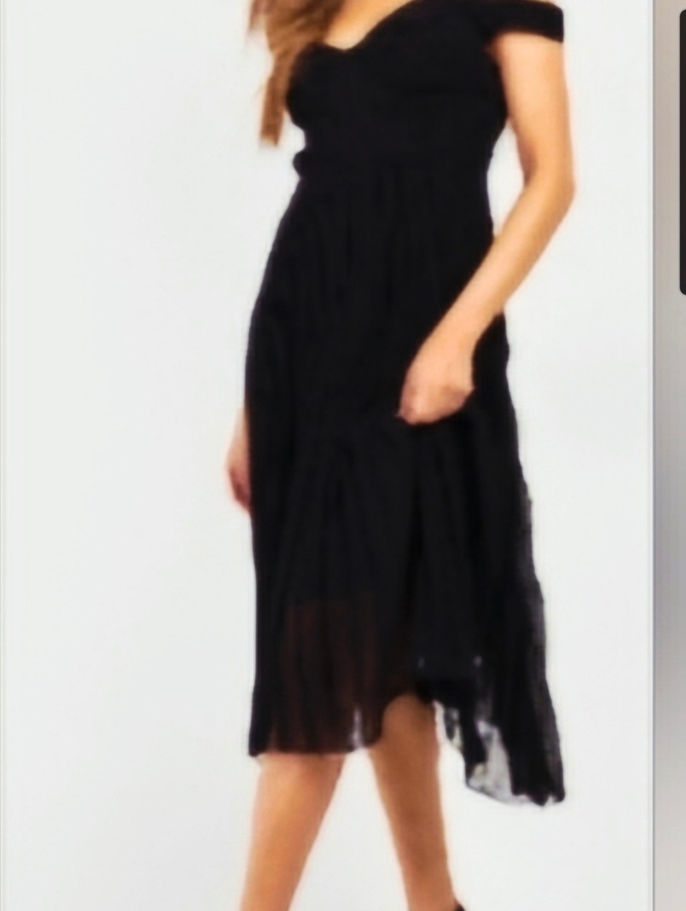 BOOHOO Black Off Shoulder Pleated Midi Dress Size 12 LBD